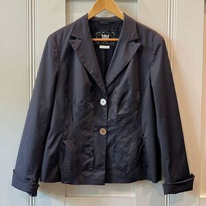 Riani Blazer Suit Jacket Navy Blue Basketweave Detail Wool Blend 12